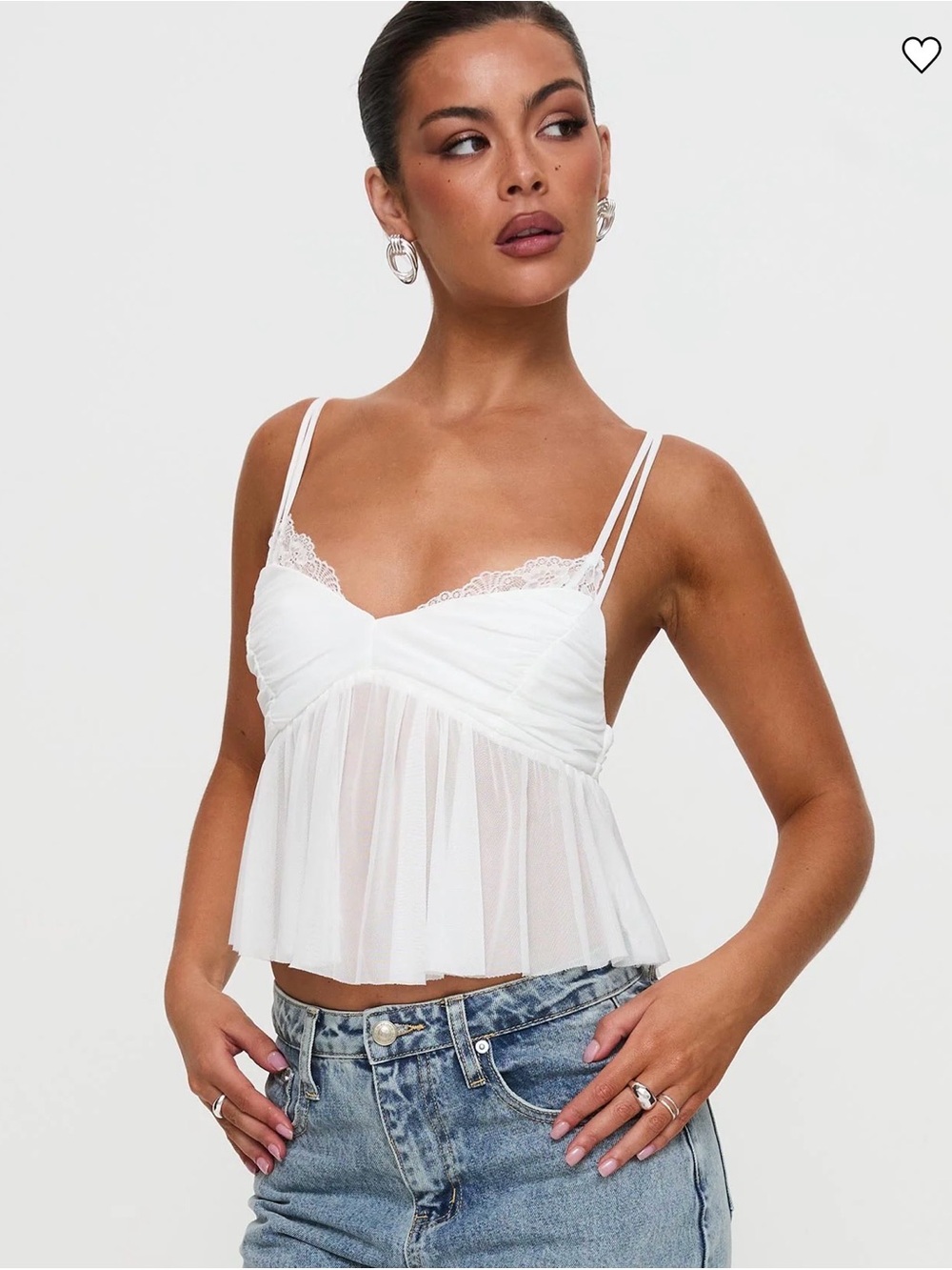 Princess Polly Corella White Lace-Trim Flowy Top - Picture 2 of 4